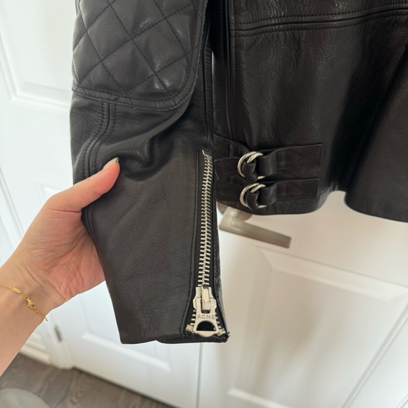 Acne Studios Calf Leather Biker Jacket Black Size 48 - Picture 8 of 16